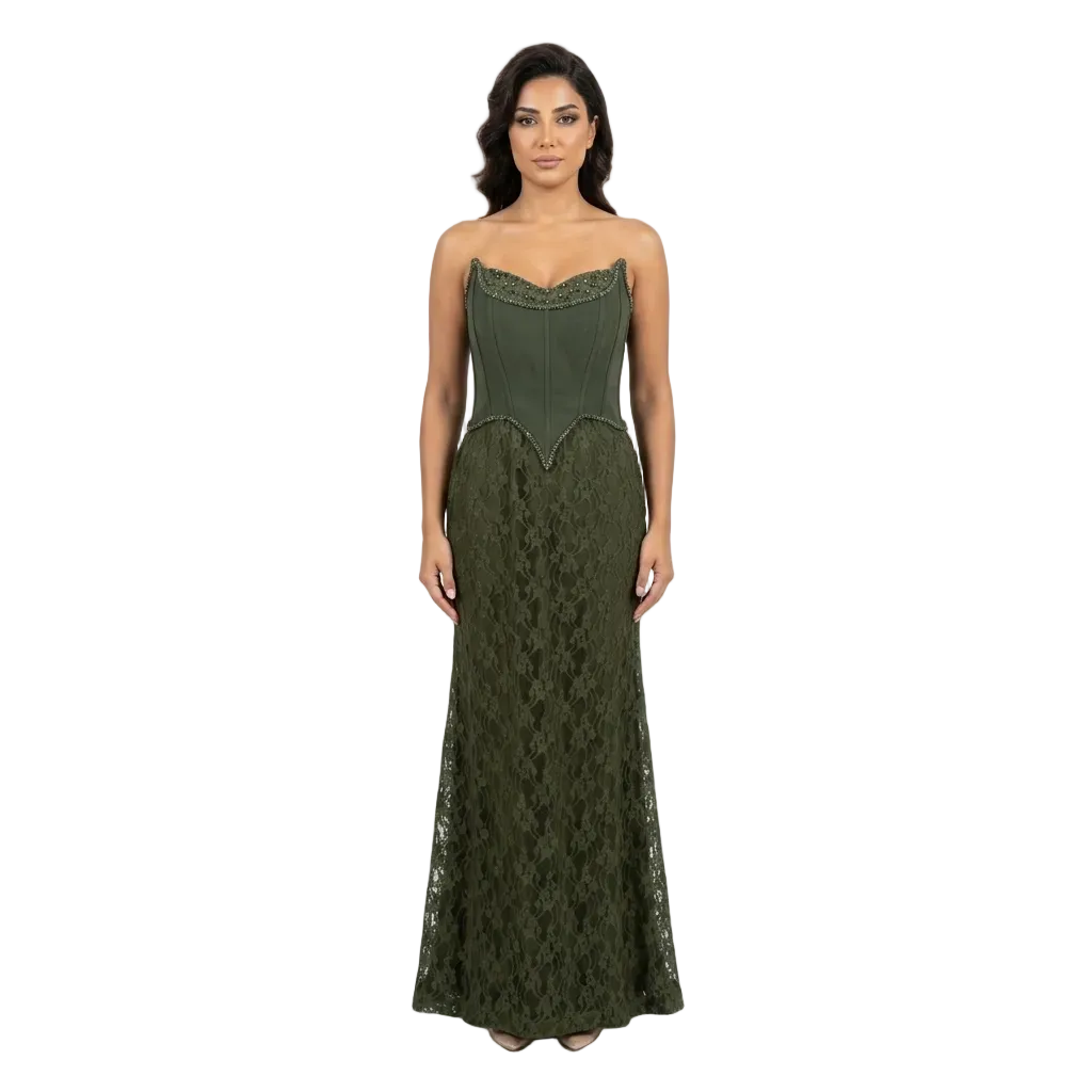 Olive Lace Corset Gown