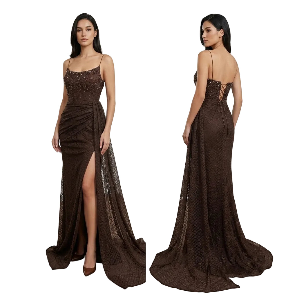 Luxe Mocha Lace Gown