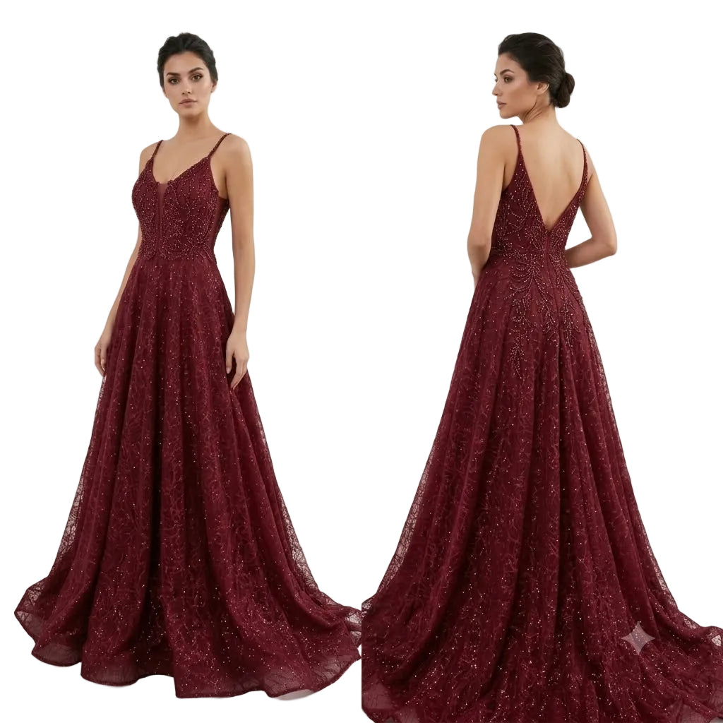 Beaded Lace A-Line Gown