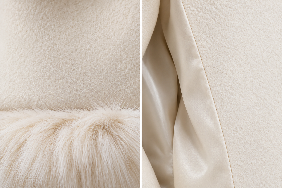 close shot to beige dress