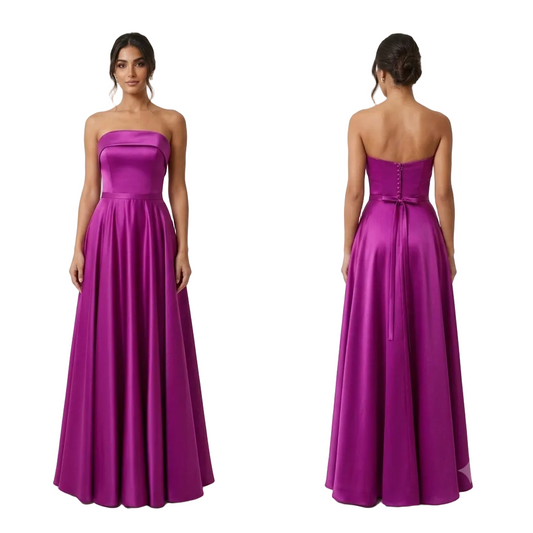 Magenta Satin Strapless Gown