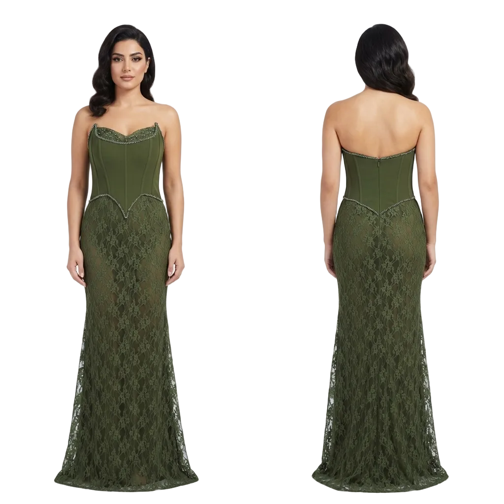 Olive Lace Corset Gown