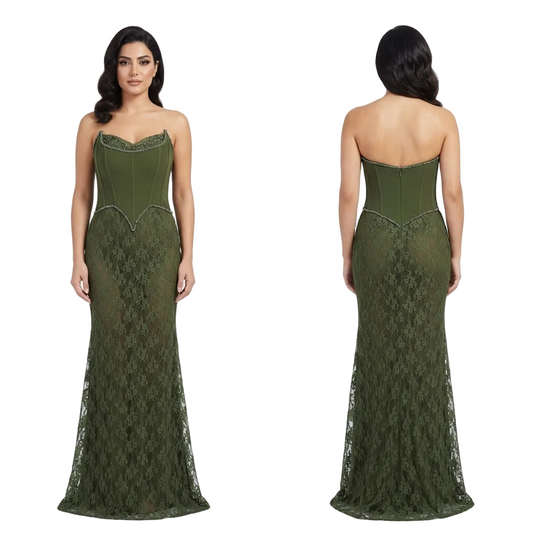 Olive Lace Corset Gown