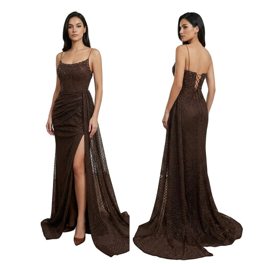 Luxe Mocha Lace Gown