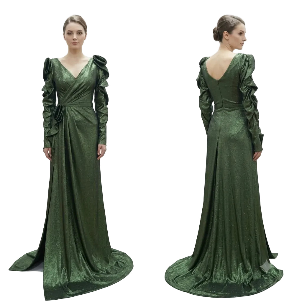 Olive Green Metallic Gown