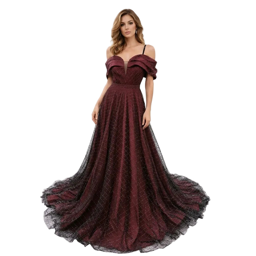 Off-Shoulder Lattice Gown