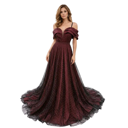 Off-Shoulder Lattice Gown